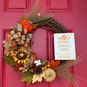 Pumpkin Fall Wreath ~ Autumn ~ Fall Wreath for Front Door ~ Thanksgiving Wreath